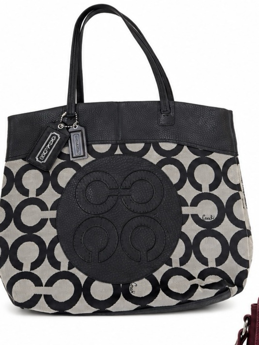 Coach Signature C Canvas Tote Bag Black Gray Leather Trim Style 15013